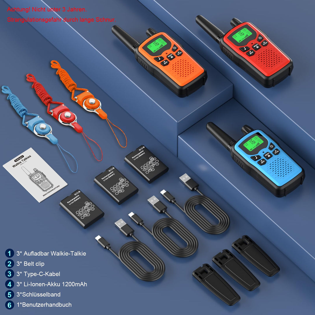 Walkie-Talkie 3er-Set Kinder aufladbar mit LCD und Taschenlampe - Bild 7