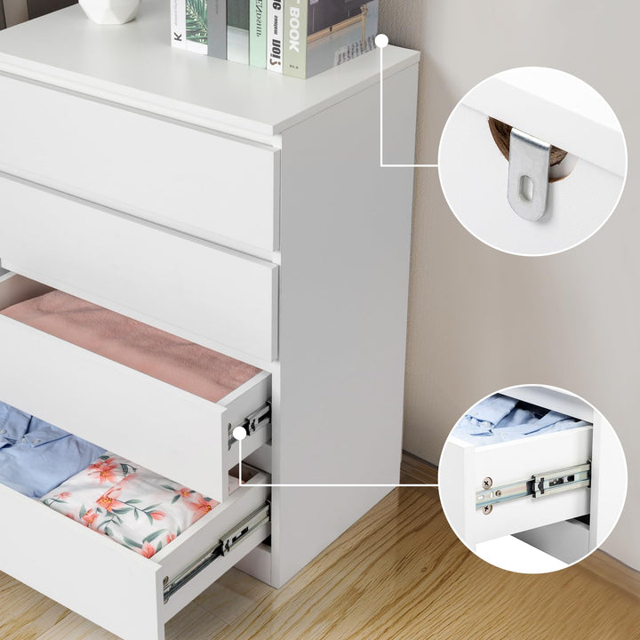 Kommode Schlafzimmer 4 Schubladen Spanplatte Weiss Modern - Bild 4