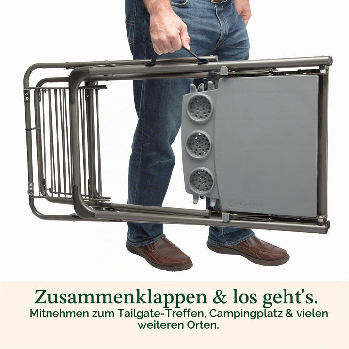 Grillständer klappbar Stahl mit Seitentischen und Becherhaltern - Bild 6