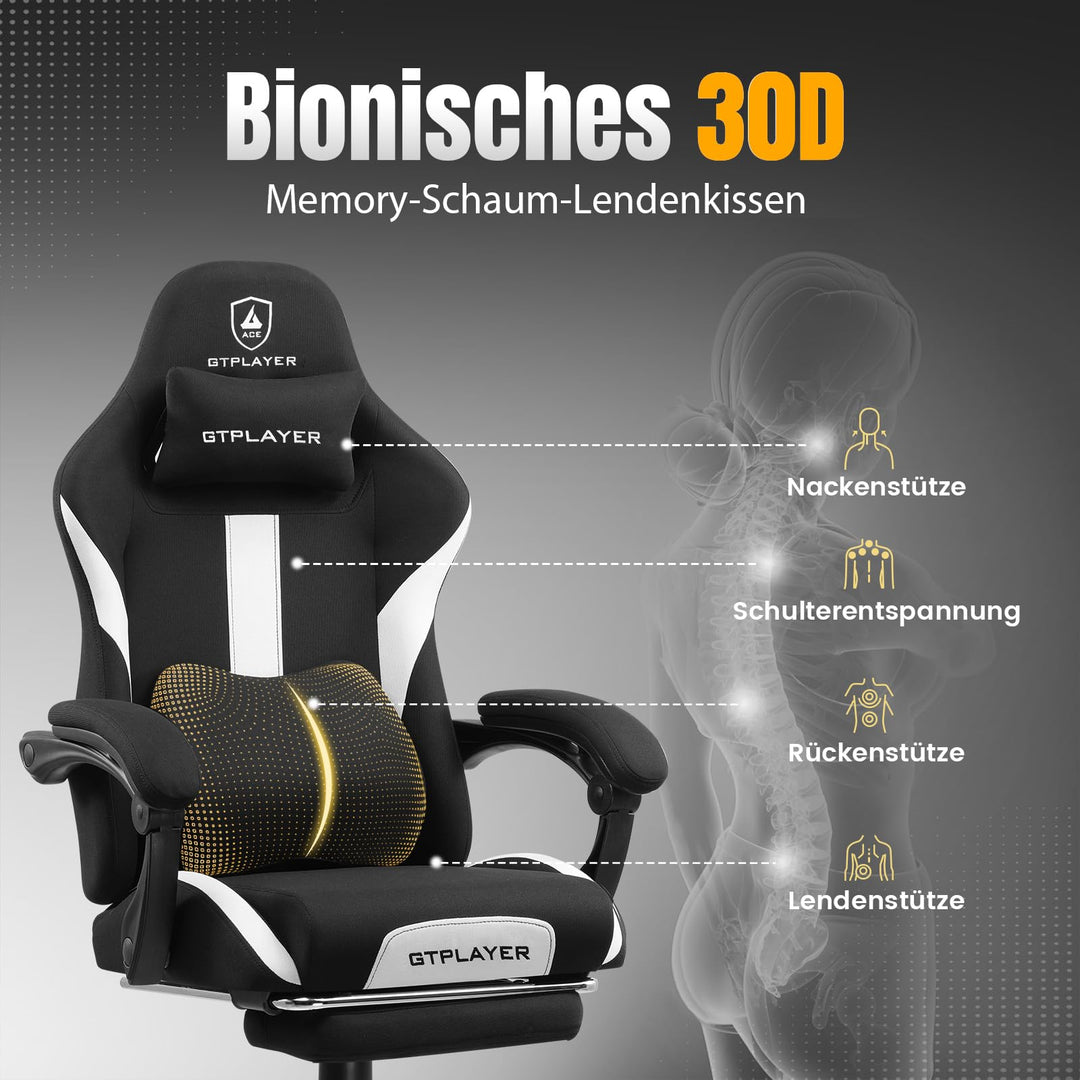 Gaming Stuhl Stoff ergonomisch mit Fussstütze 150 kg Traglast - Bild 4