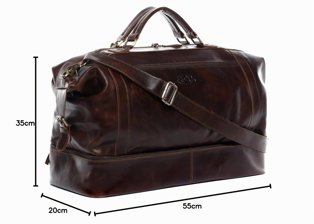 Reisetasche Leder XL mit Schuhfach Braun-Cognac Weekender Herren - Bild 9