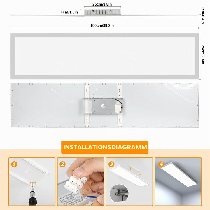 LED Deckenleuchte Panel 100x25cm dimmbar 36W Warmweiss-Tageslichtweis - Bild 5
