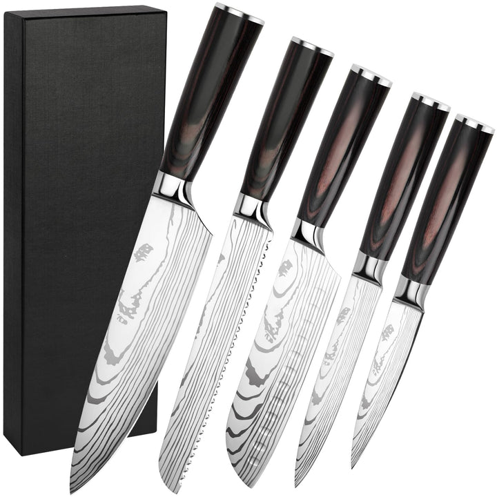Küchenmesser Set 5-teilig Edelstahl mit Pakkaholzgriff in Geschenkbox
