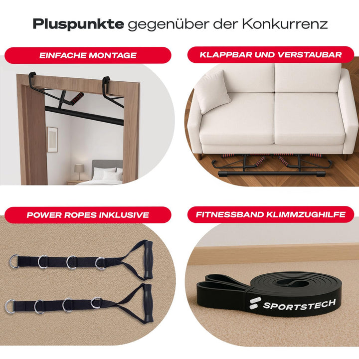 Klimmzugstange Türrahmen mit Klimmzughilfe, 58–92 cm, 200 kg - Bild 6