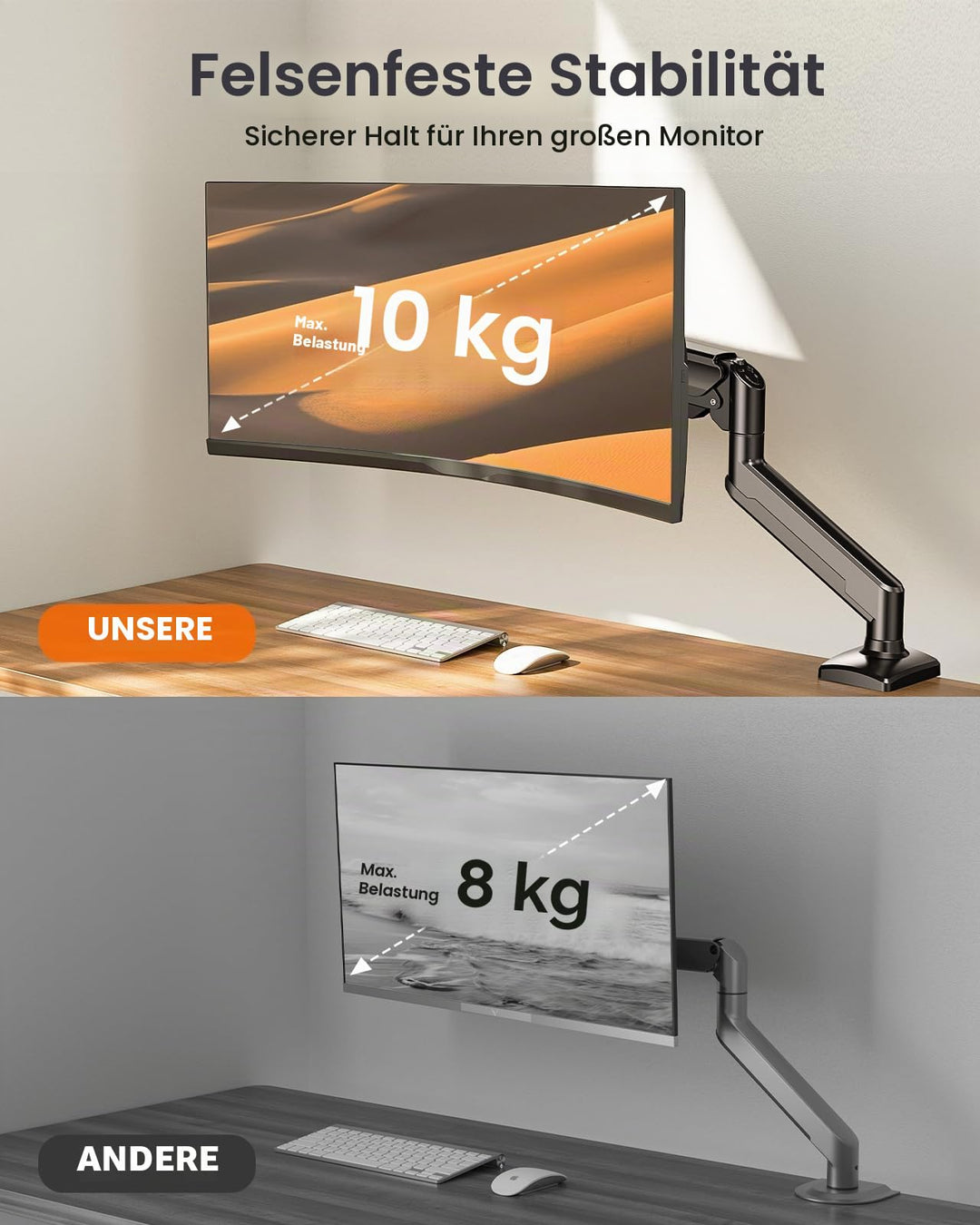 Monitorarm 13-34 Zoll Aluminium VESA 75/100 bis 10 kg höhenverstellbar - Bild 2