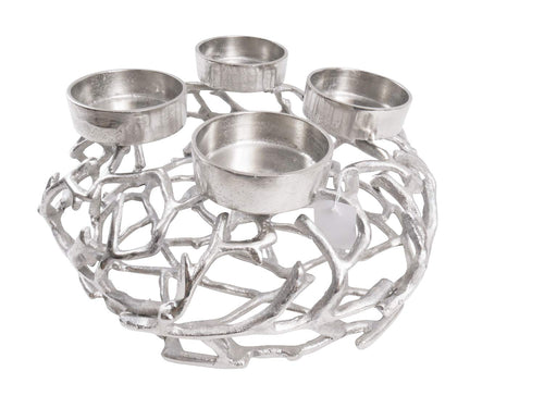 Adventskranz Aluminium Silber XXL 35 cm mit 4 Kerzenhaltern