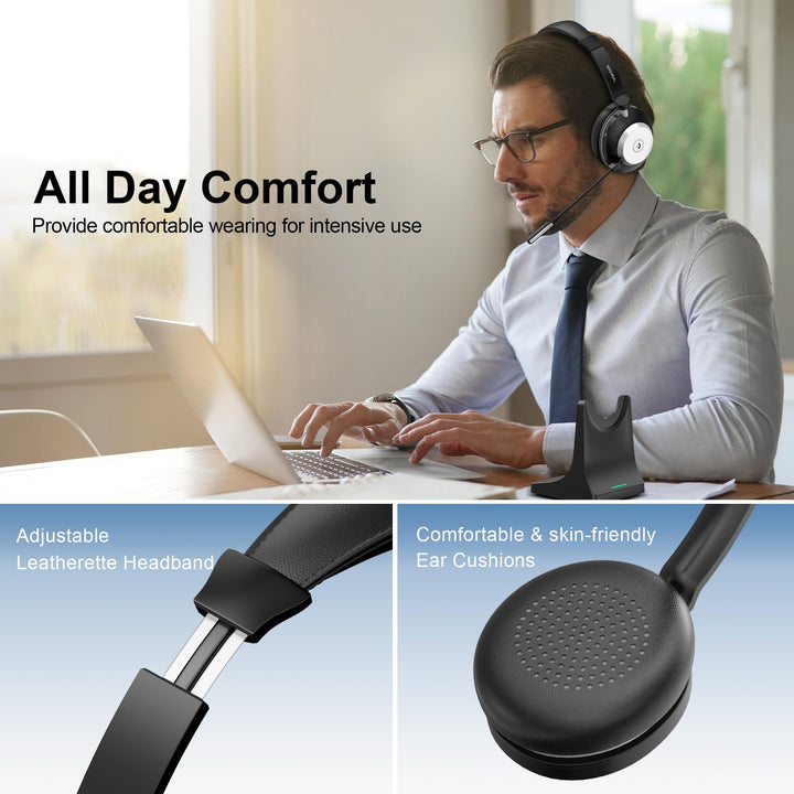 Kabelloses Office-Headset mit Mikrofon, USB-Dongle, 50h Akku - Bild 4