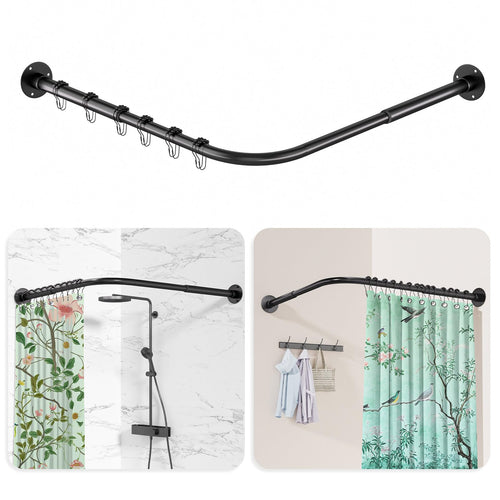 Duschvorhangstange L-Form Schwarz Edelstahl verstellbar 60–134 cm