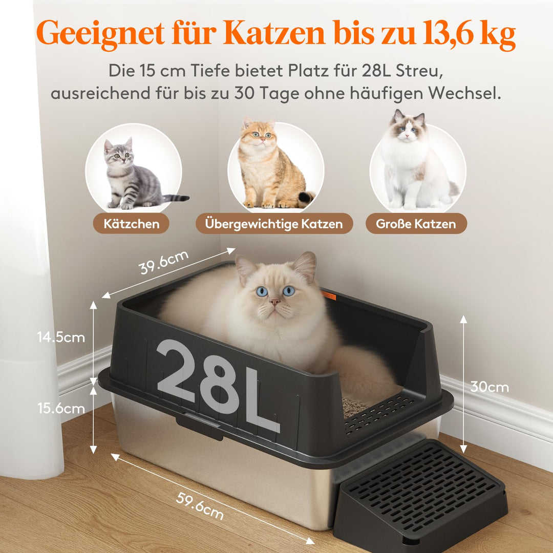 Katzentoilette Edelstahl offen 60x40x39cm bis 13,6kg mit Schaufel - Bild 2