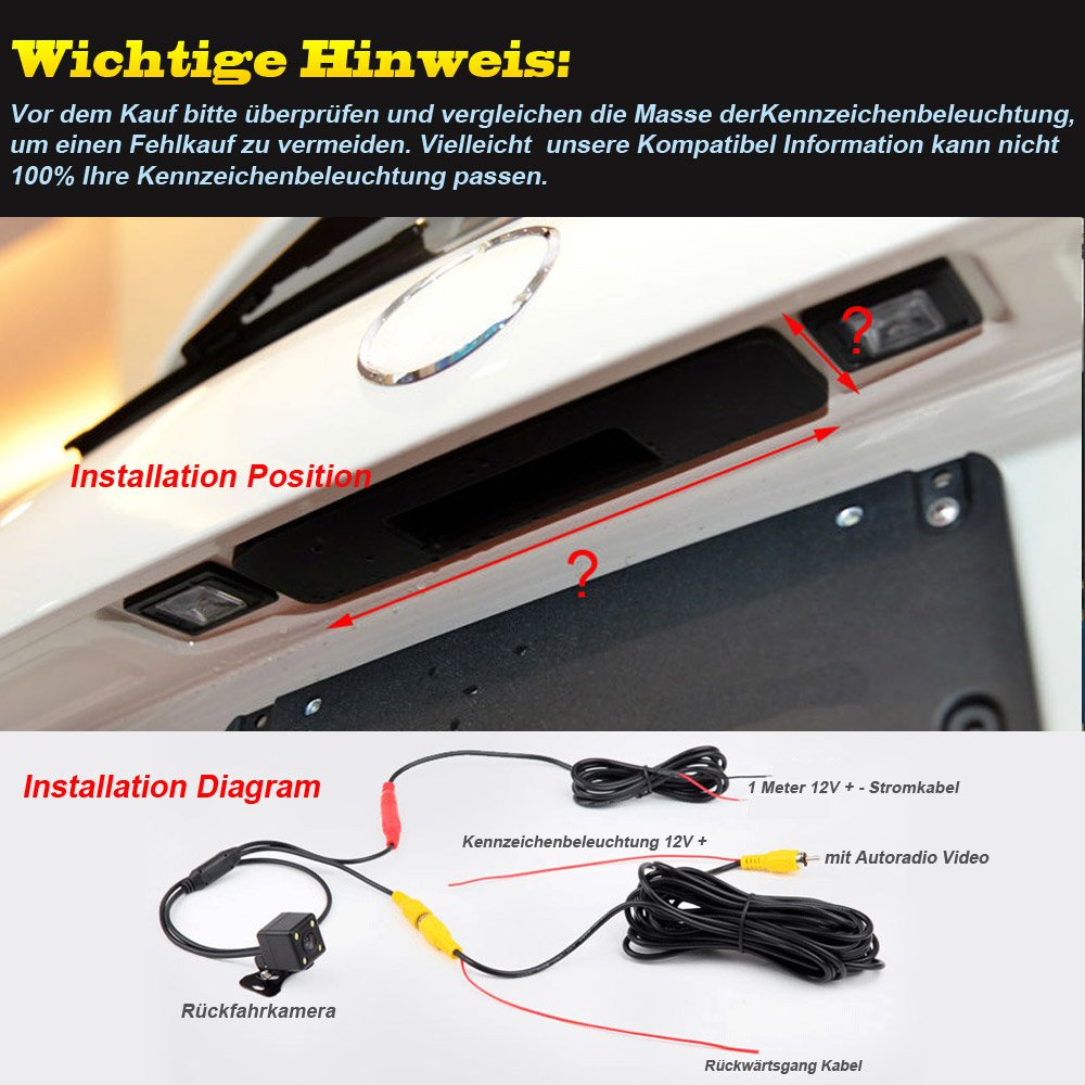 Rückfahrkamera Kofferraumgriff HD CCD für VW Skoda Audi A1 - Bild 7
