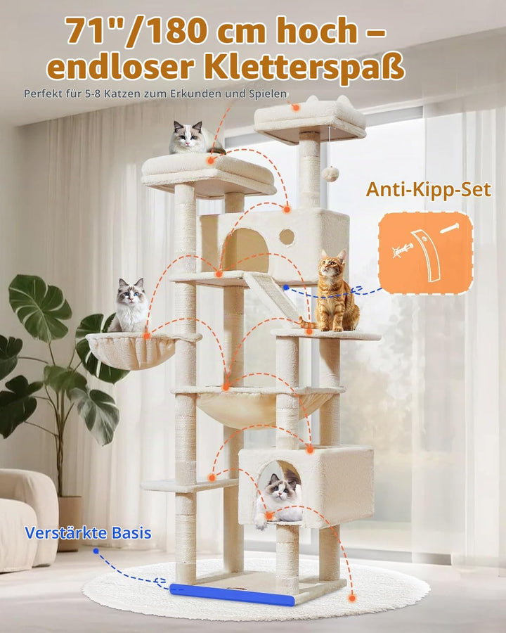 Kratzbaum XXL 180 cm für grosse Katzen mit Hängematte und Nest - Bild 8