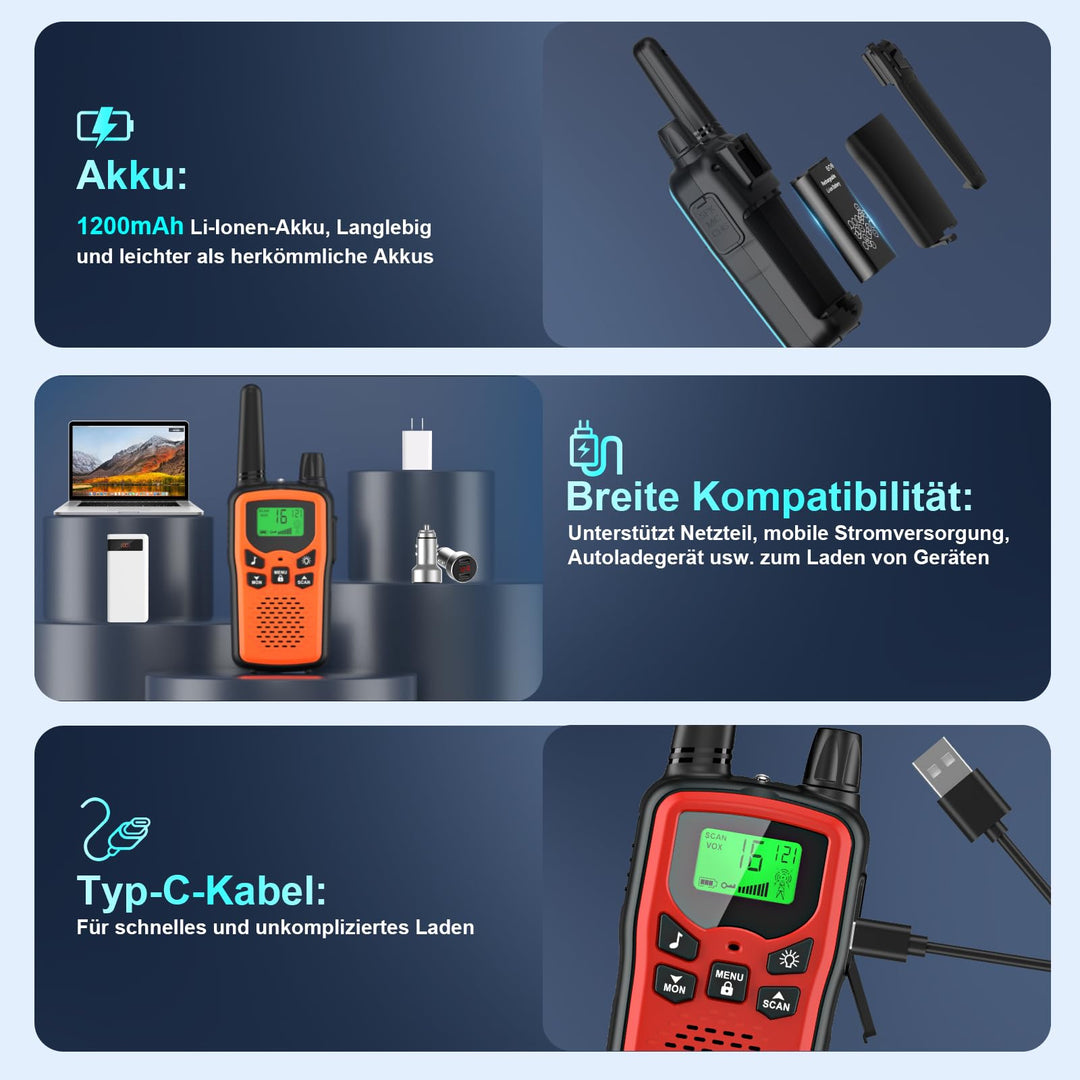 Walkie-Talkie 3er-Set Kinder aufladbar mit LCD und Taschenlampe - Bild 5
