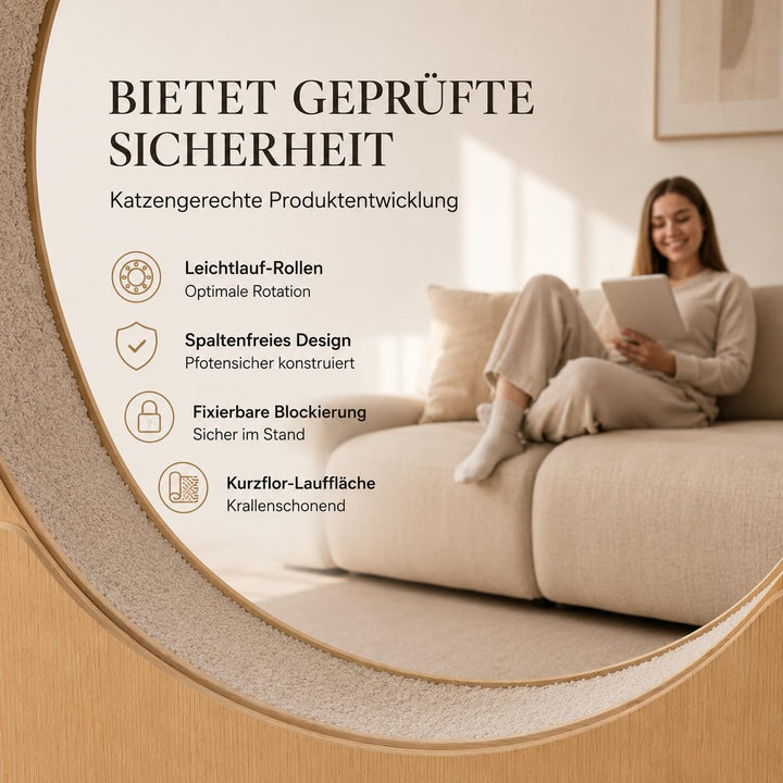 Katzenlaufrad XXL 132 cm Holz mit Teppich Weiss/Grau - Bild 5