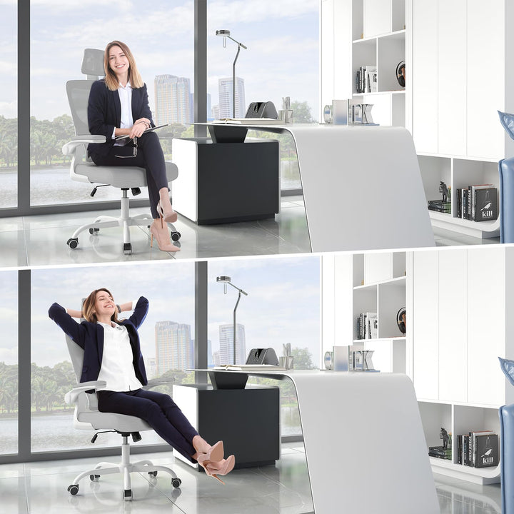 Ergonomischer Bürodrehstuhl Netz mit verstellbarer Lendenstütze Hellgrau - Bild 7