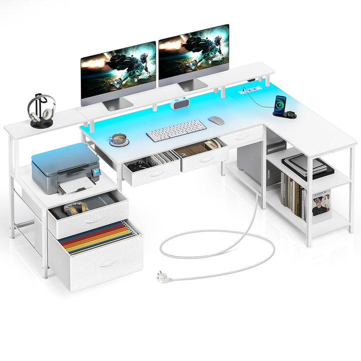 Eckschreibtisch L-Form 163 cm mit Schubladen, Steckdose &amp; RGB-LED - Bild 6
