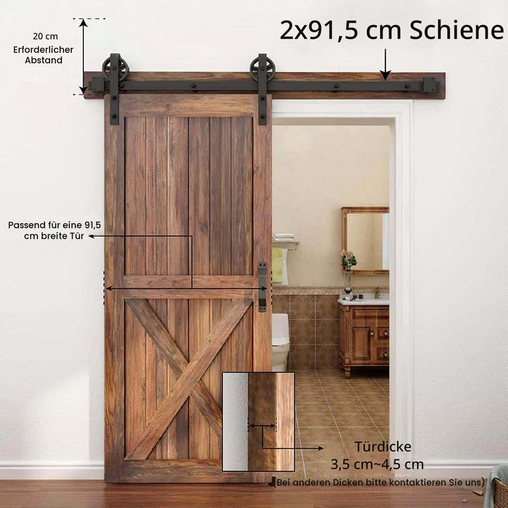 Schiebetür Schienen-Set Stahl schwarz 183 cm bis 105 kg Traglast - Bild 3
