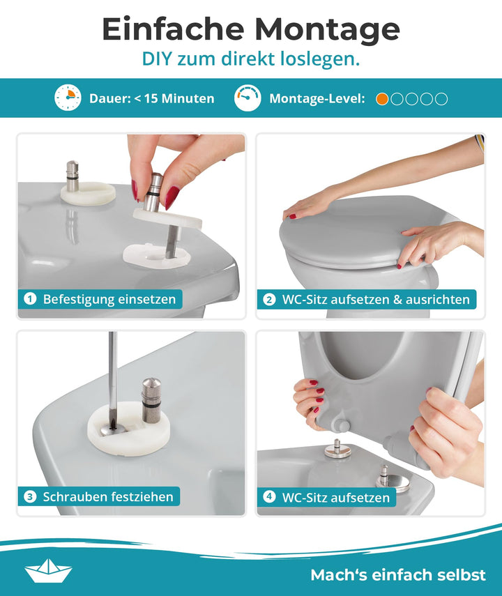 WC Sitz Duroplast oval mit Absenkautomatik Manhattan-Grau 250 kg - Bild 2