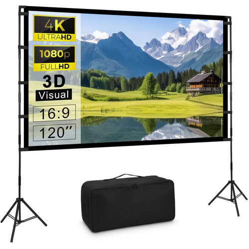 Beamerleinwand mit Stativ 120 Zoll 16:9 fuer Outdoor und Heimkino