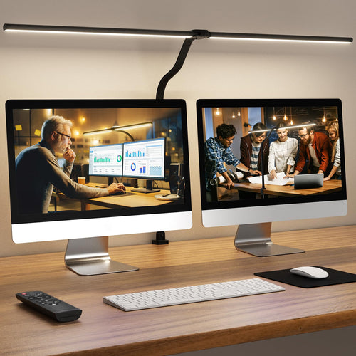 Schreibtischlampe LED Doppelkopf 24W klemmbar 25 Modi Schwanenhals