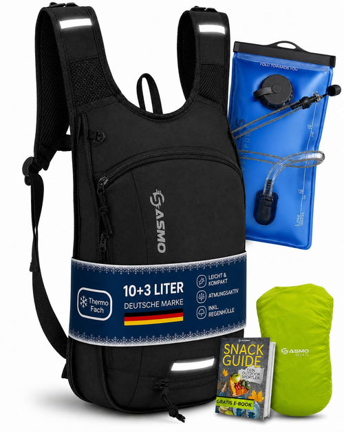 Fahrradrucksack 10+3L mit Trinkblase, Thermofach & Helmnetz