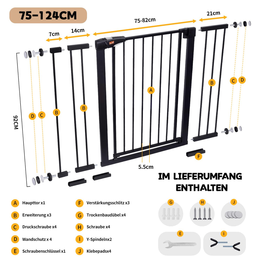 Treppenschutzgitter ohne Bohren 92 cm hoch, 75-124 cm, Auto-Close - Bild 4