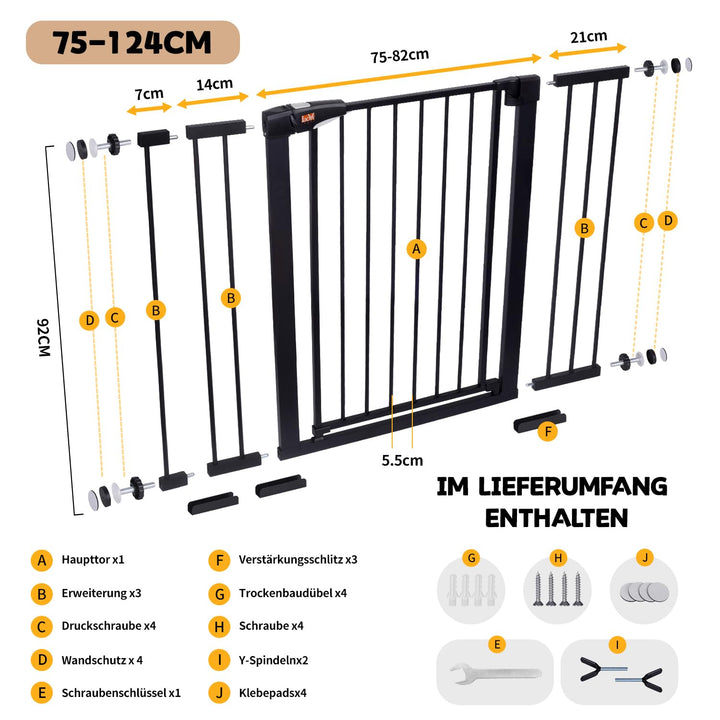 Treppenschutzgitter ohne Bohren 92 cm hoch, 75-124 cm, Auto-Close - Bild 4