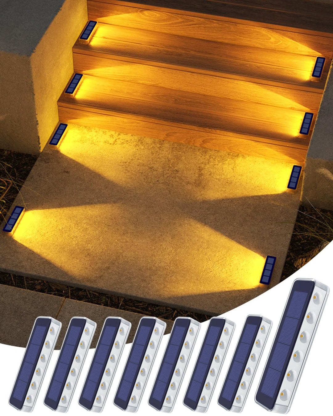 Solar Bodenleuchten Aussen IP68 Warmweiss 8er-Set fuer Treppen