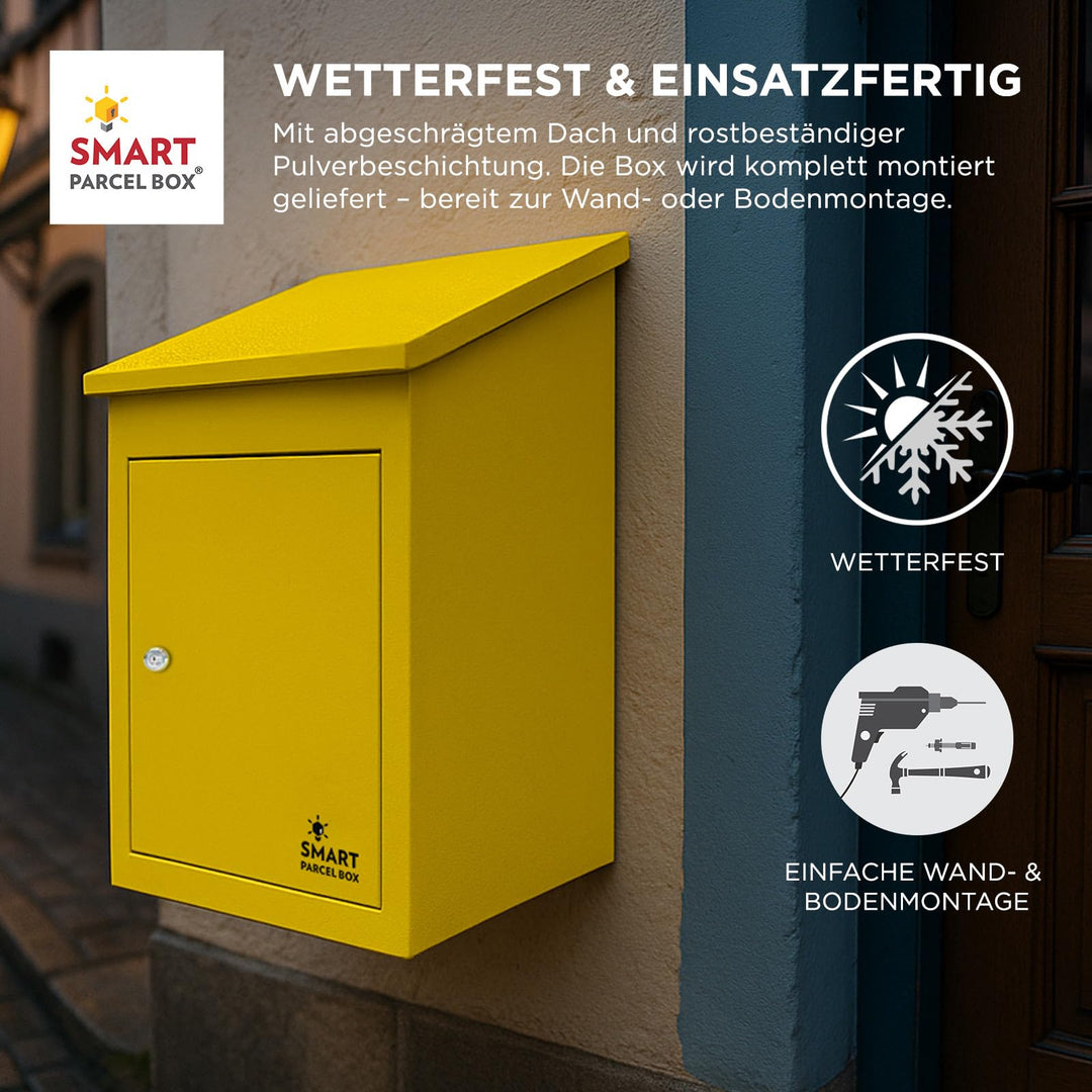Paketbriefkasten Stahl wetterfest Grösse M mit Rückholsperre, Gelb - Bild 4