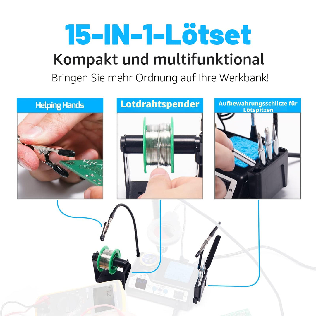 Lötstation 110W mit LED-Lupe, 5 Lötspitzen und Helferhänden - Bild 4