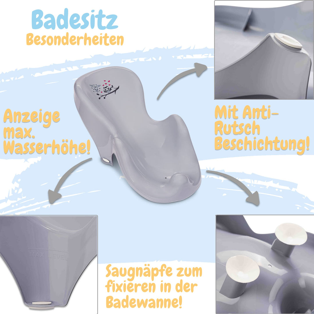 Babybadewanne mit Ständer 4-teiliges Set TÜV-zertifiziert Grau - Bild 4