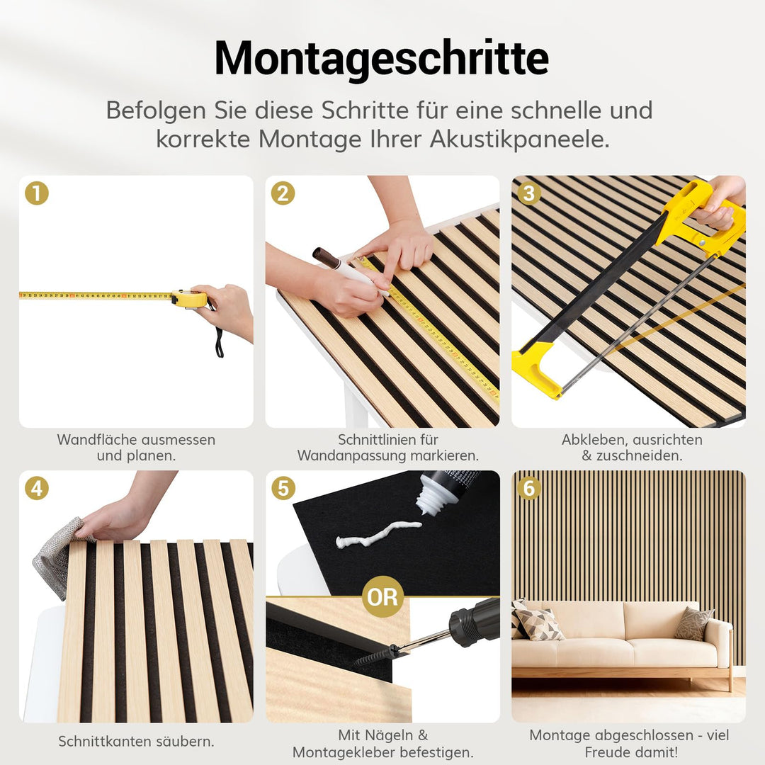 Akustik-Wandpaneele Holzfurnier Teak 4er-Set 120x60 cm Innenwand