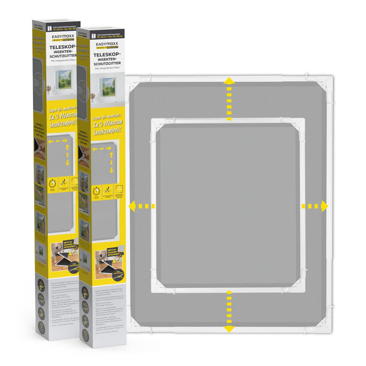 Fliegengitter Fenster Teleskop mit Rahmen werkzeuglos 70–115 cm, 2er-Set