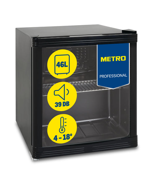 Mini-Kühlschrank Glas 46 L mit Edelstahlrost für Getränke