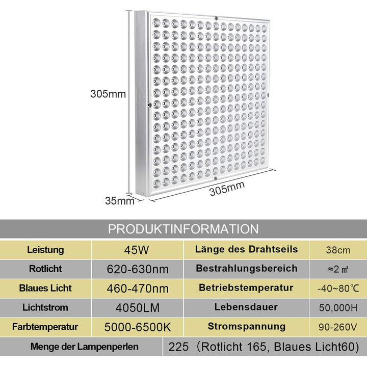 Pflanzenlampe LED Vollspektrum 2x45W 225 LEDs für Growregal - Bild 6