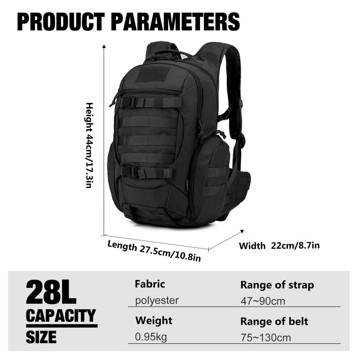 Taktischer Trekkingrucksack 28L MOLLE Polyester mit Rückenpolster - Bild 2