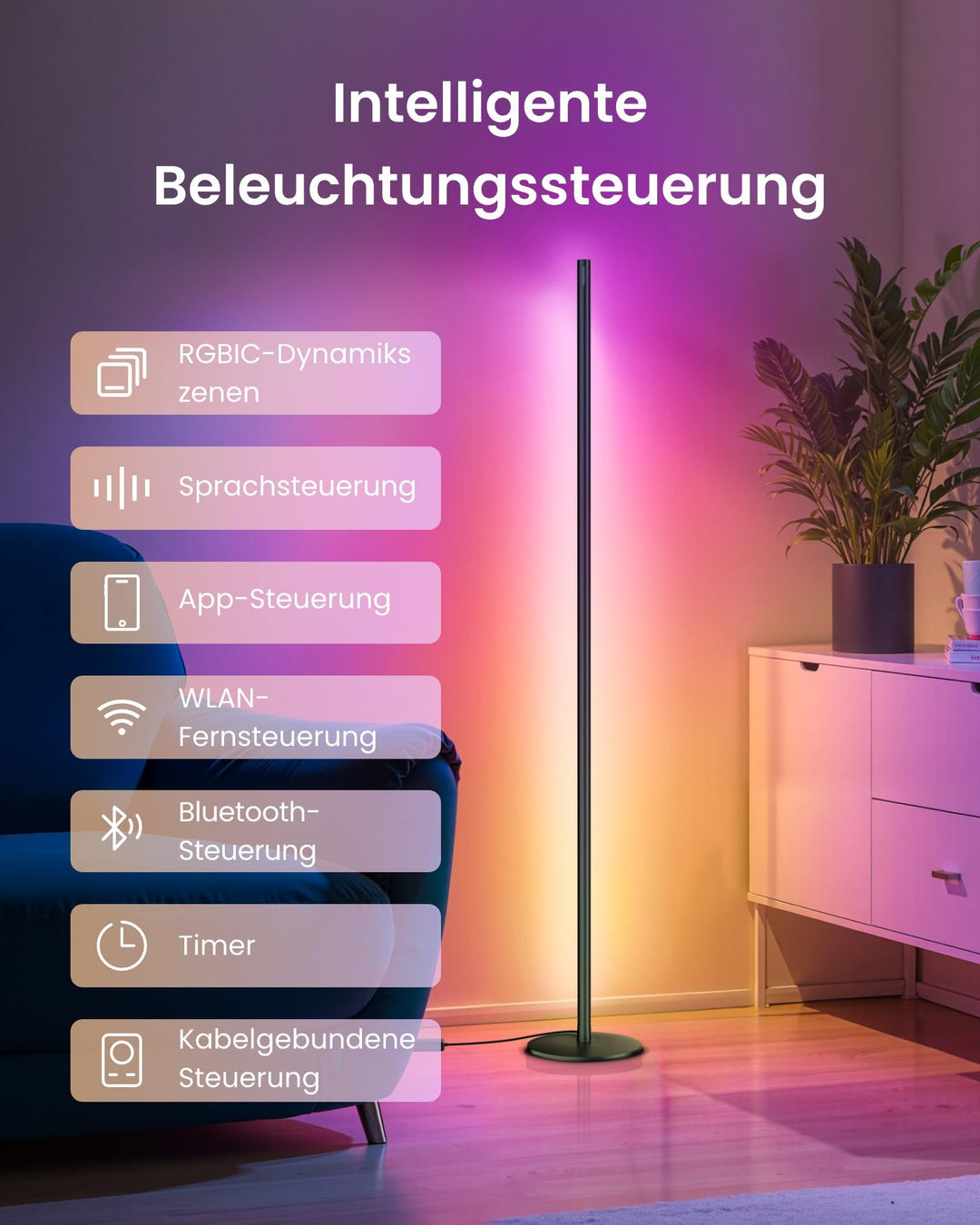 LED Stehlampe RGBICWW Smart Home Matter 1200 lm Musiksync - Bild 6