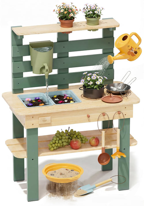 Matschküche Kinder Outdoor Holz mit Wasserhahn und Spülbecken