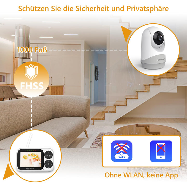 Babyphone mit Kamera 3,2-Zoll-IPS-Display ohne WLAN Nachtsicht - Bild 4