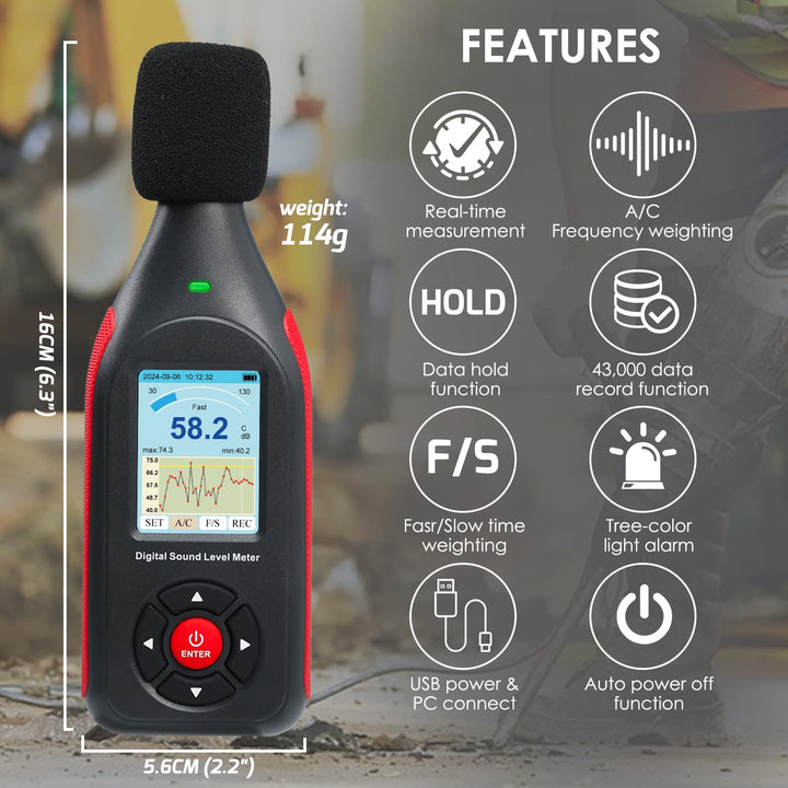 Schallpegelmessgerät Digital 30-130 dB mit Datenlogger 43.000 Datensätze - Bild 2