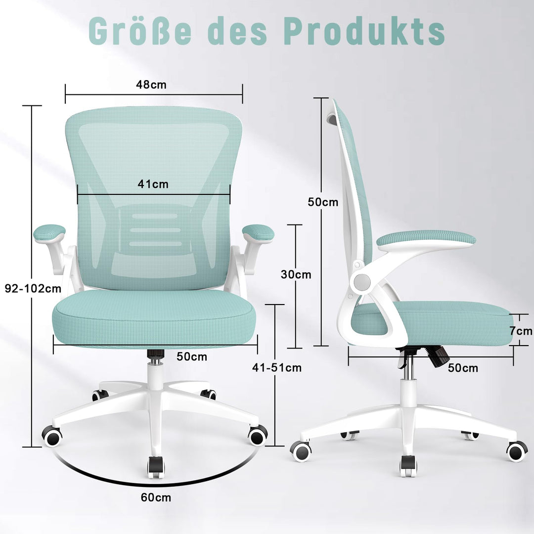 Bürostuhl Ergonomisch Netz Grün mit Lordosenstütze und Armlehnen - Bild 6