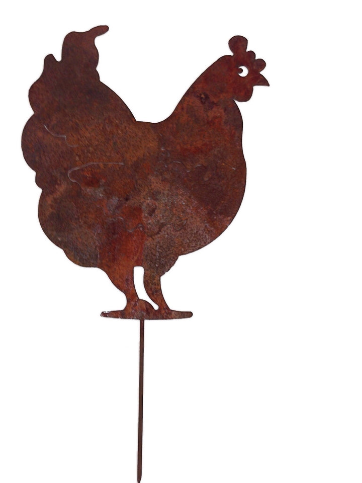 Gartenstecker Huhn Edelrost Metall 40 cm Beetdeko Rostoptik
