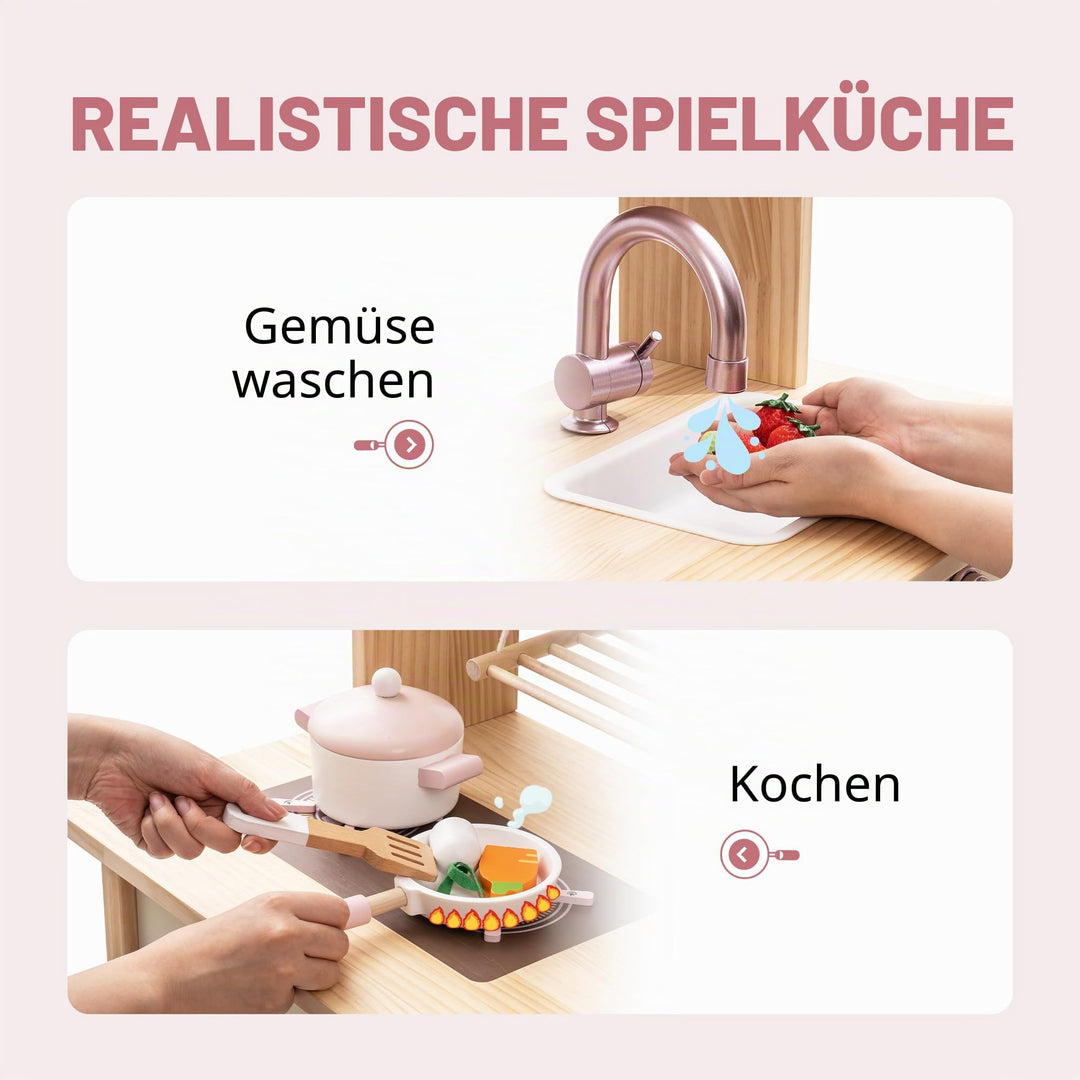 Spielküche Holz mit Zubehör für Kinder Rosa Mädchen - Bild 5