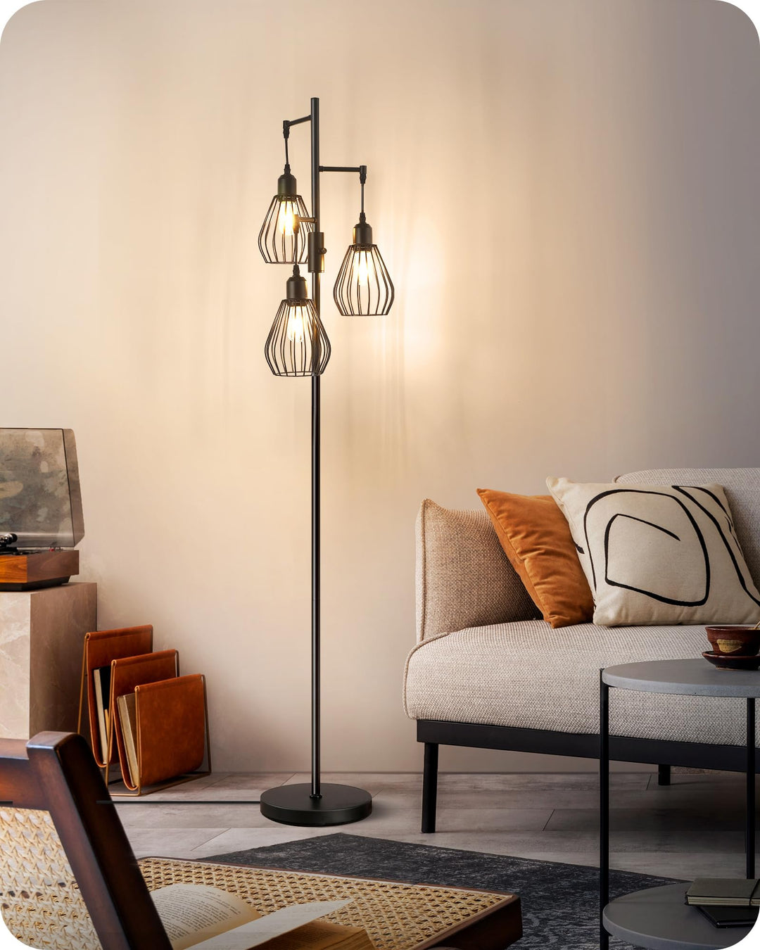 Stehlampe Wohnzimmer 3-flammig dimmbar Vintage Industriedesign schwarz - Bild 4