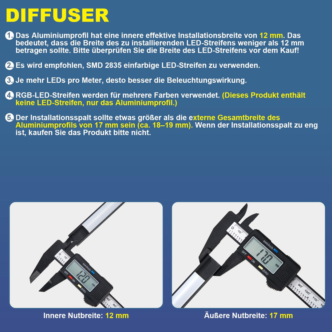 LED Aluminiumprofil U-Form Schwarz 12x1m mit Milchweiss-Abdeckung - Bild 2