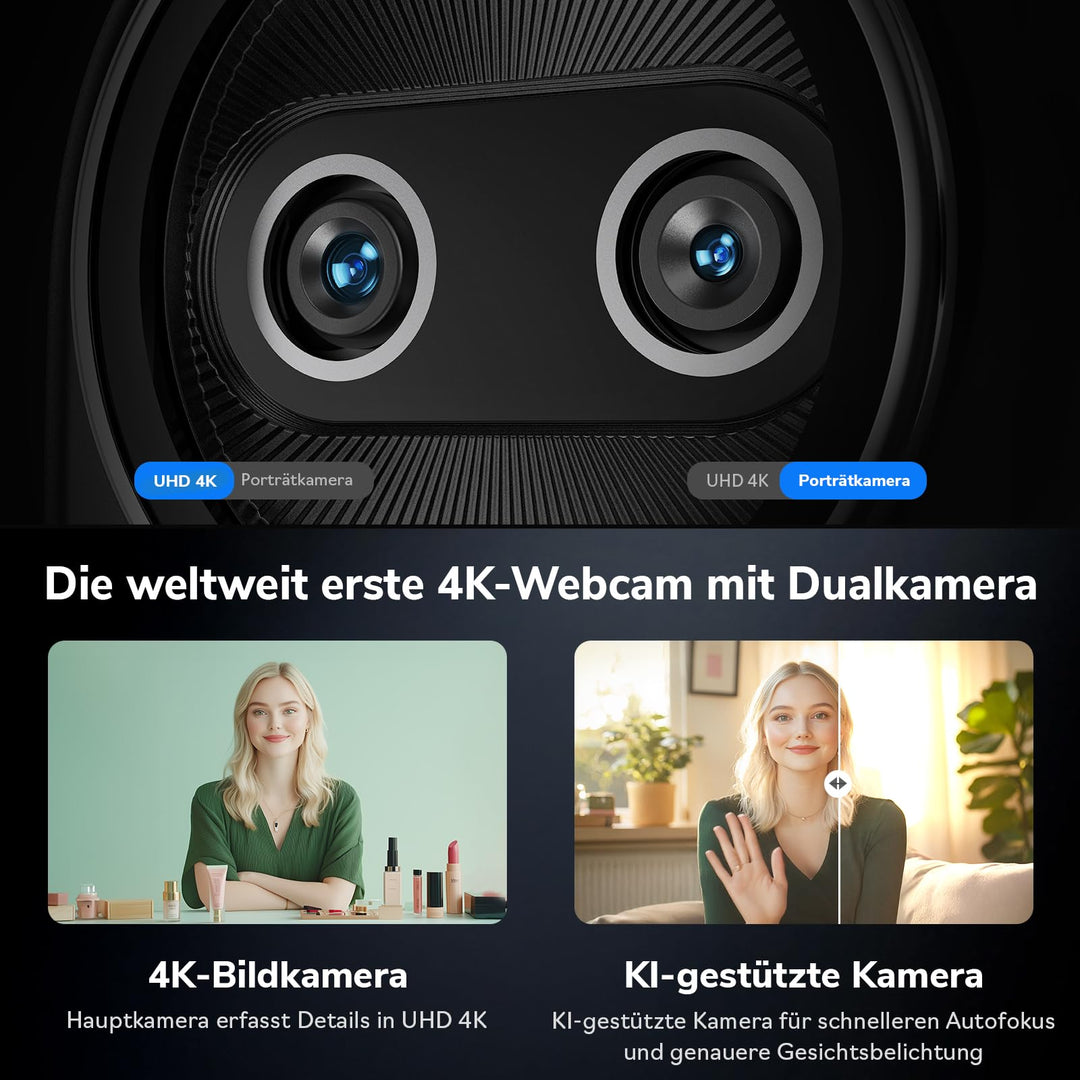 Webcam 4K Dual-Kamera KI-Fokus USB-C mit 3 Mikrofonen - Bild 3