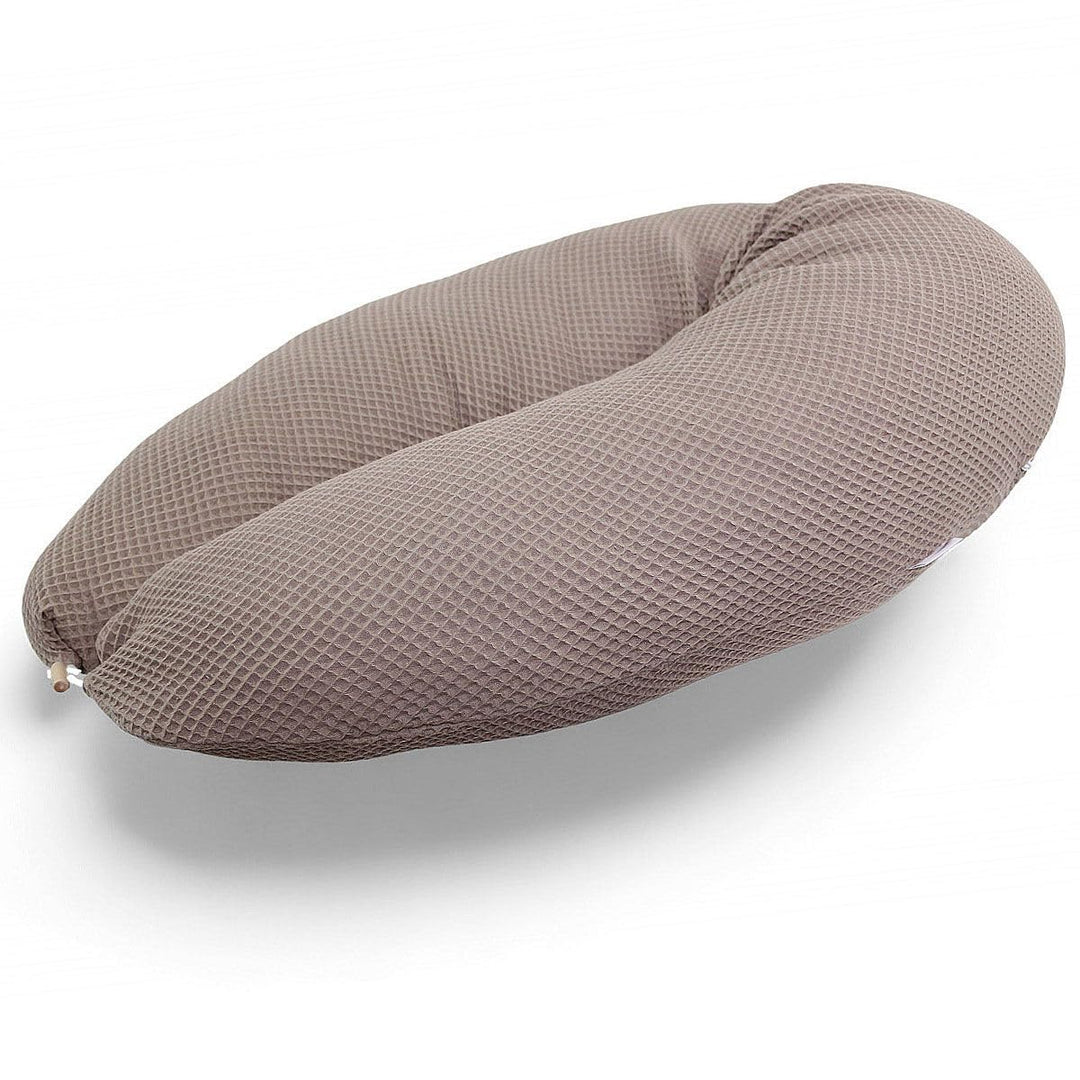 Stillkissen XXL Bio-Baumwolle 190cm Waffelmuster Taupe mit Holzknopf