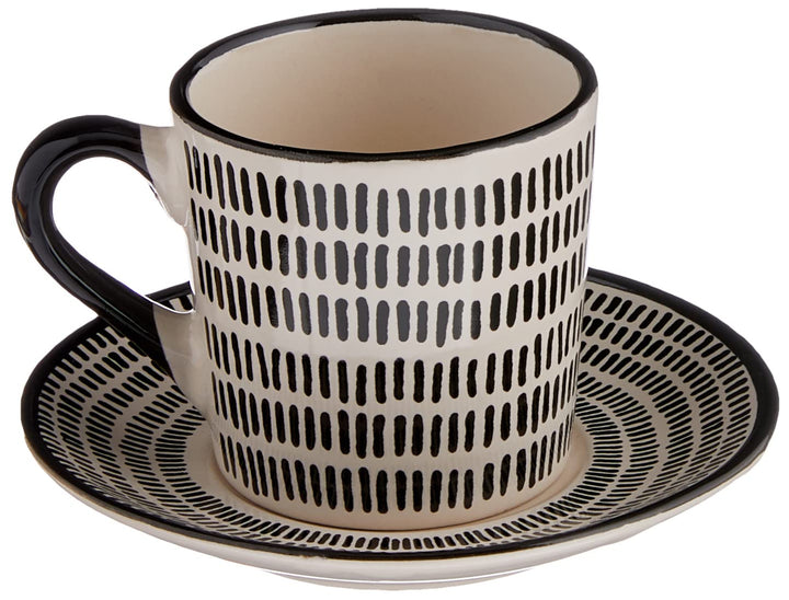 Espressotassen-Set 6-teilig Steingut schwarz/weiss verschiedene Dekore - Bild 2