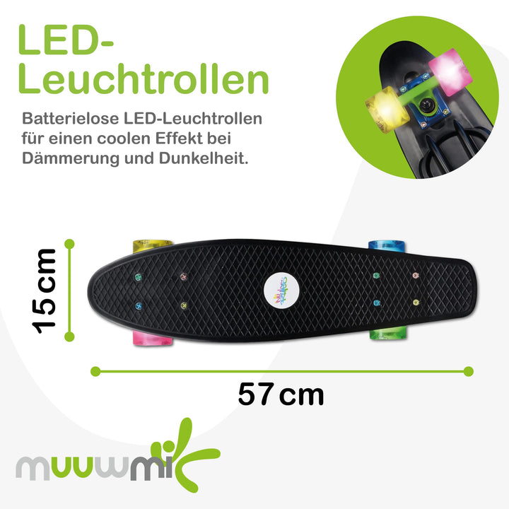 Skateboard mit LED-Leuchtrollen 57x15cm bis 100kg Neon Schwarz - Bild 4