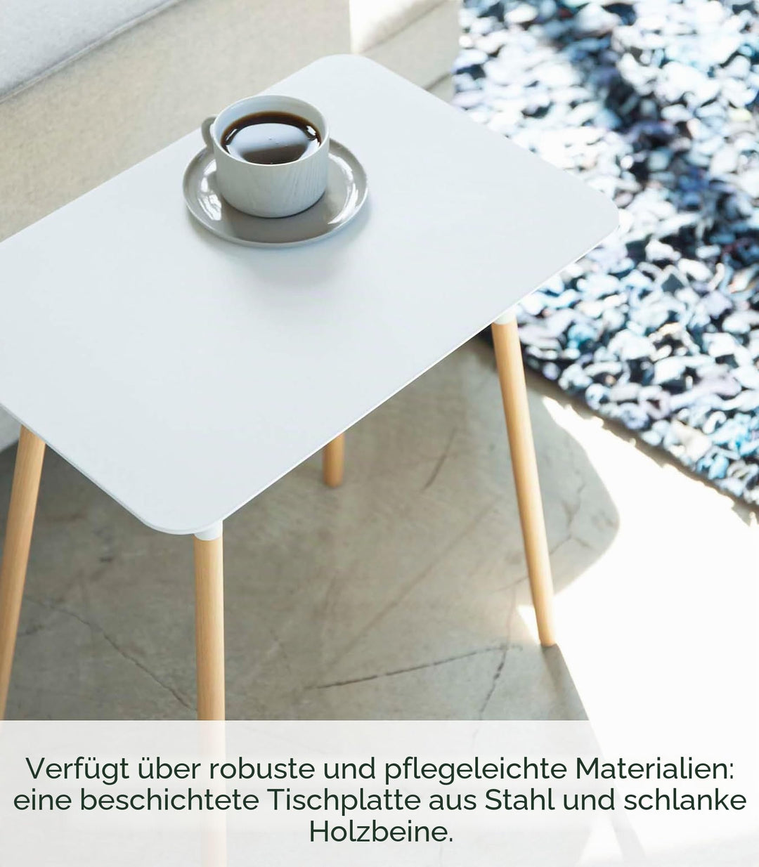 Beistelltisch Stahl Holzbeine minimalistisch 45x30x50 cm weiss - Bild 4