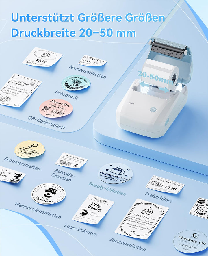 Etikettendrucker Thermodruck Bluetooth USB 50mm mit 3 Etikettenrollen - Bild 5